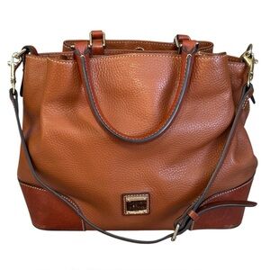 Dooney Bourke Satchel Handbag Pebble Grain Leather Brenna Saddle Trim Caramel